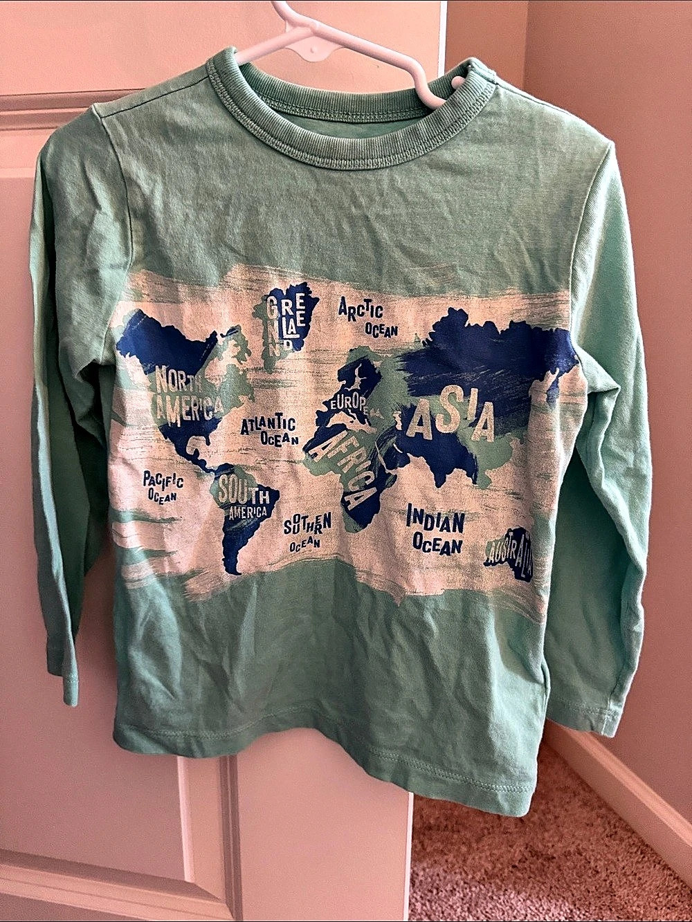 Crewcuts  Long Sleeve Map Tee in Green & Pink Size XXS (2-3)